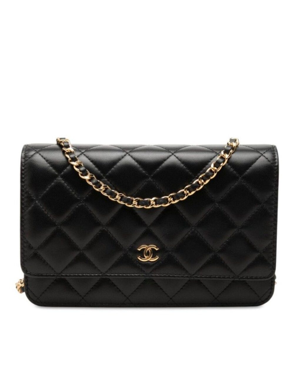 Chanel Quilted CC Logo Crossbody Chain Wallet Shoulder Bag Black Lambskin